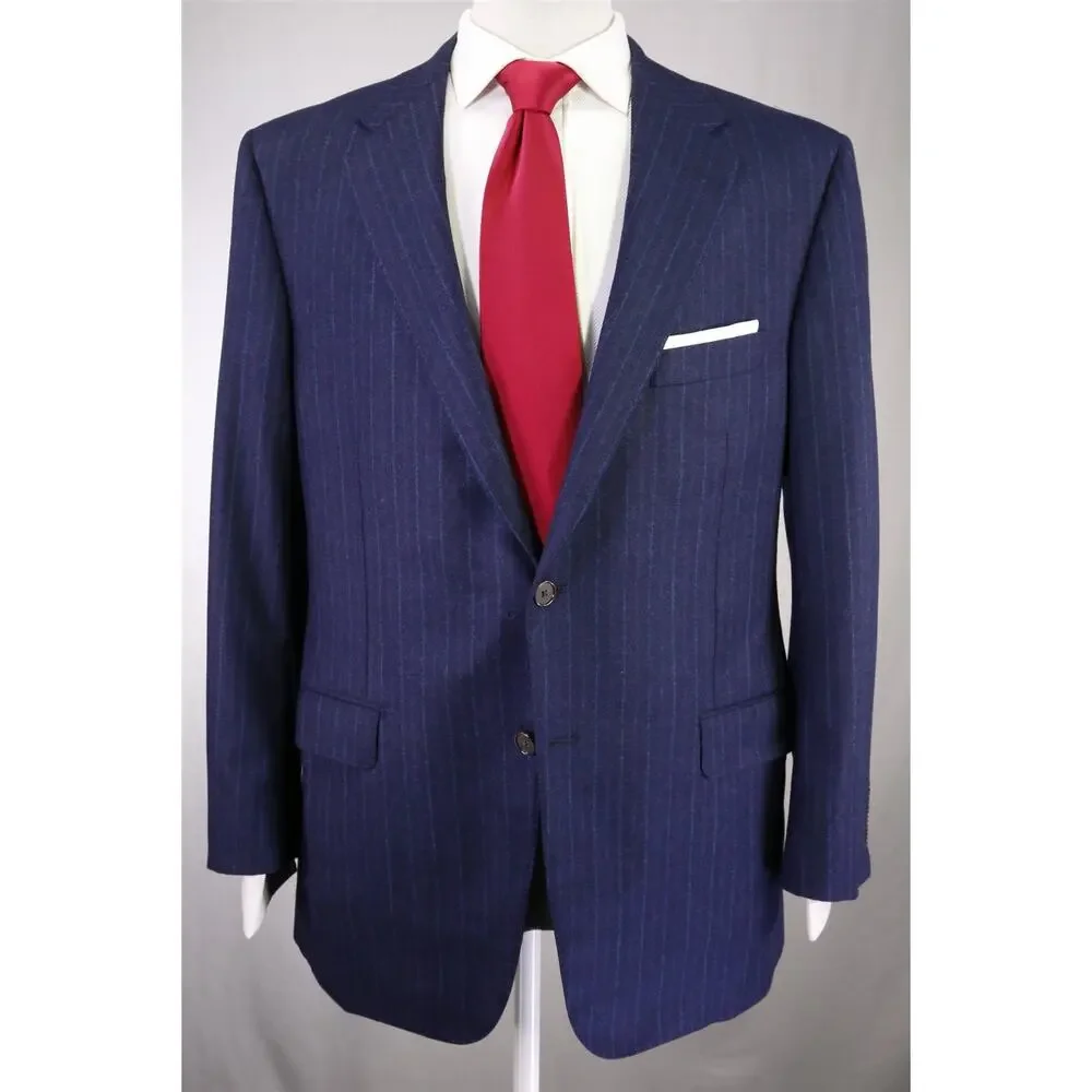Hickey Freeman Navy w/ Purple Stripes Super 170s Wool & Cashmere Fleece Suit 42R